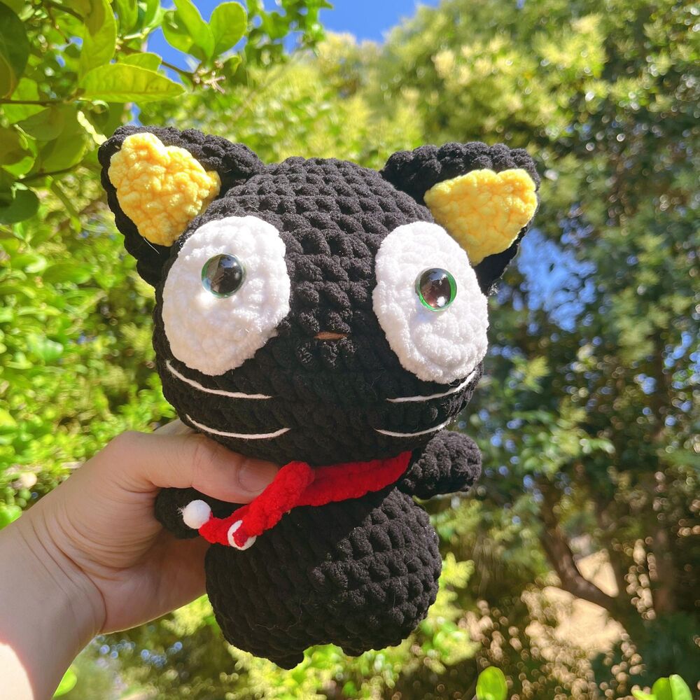 Chococat Inspired Black Cat Crochet Plush | Handmade Amigurumi Black Cat Doll